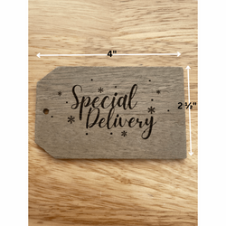 speical delivery holiday wood gift tag  beeuteefull designs