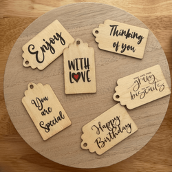 wood gift tags assorated beeuteefull designs