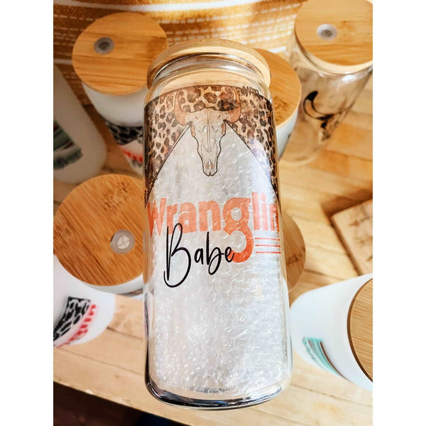 wranglin babe beer can glass bamboo lid straw