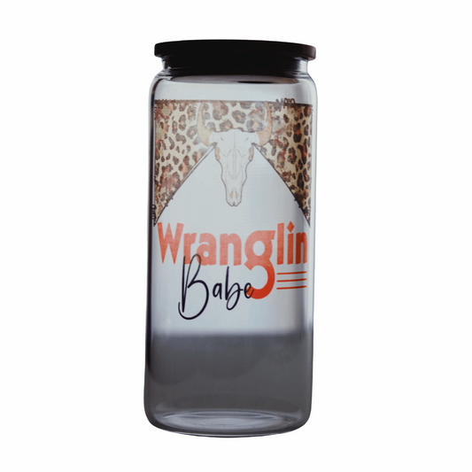 wranglin babe orange western bamboo lid beer can glass