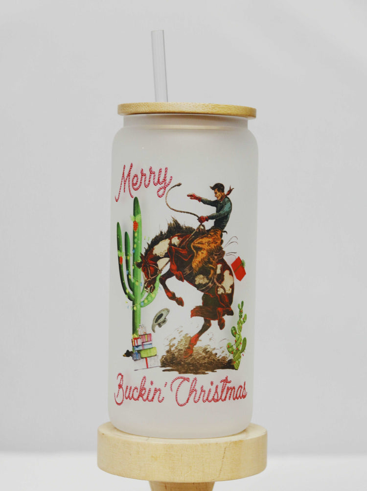 Merry Buckin Christmas Glass Can
