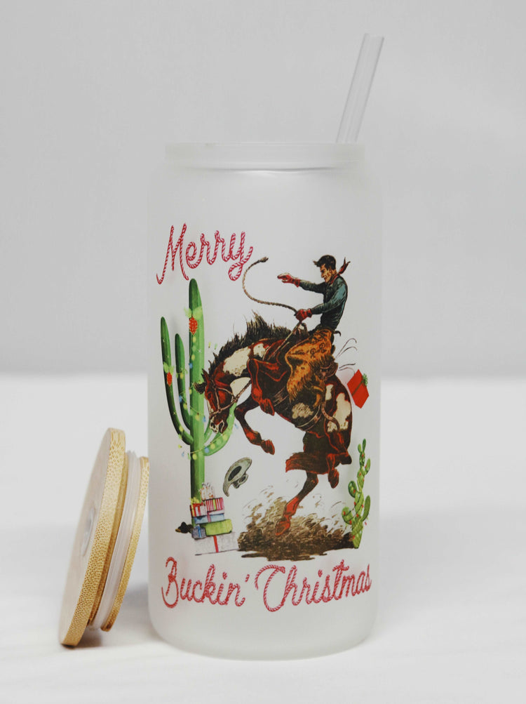Merry Buckin Christmas Glass Can